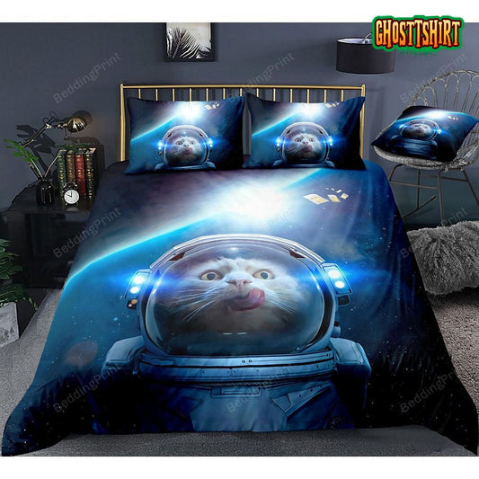Cat Astronaut Bed Sheets Spread Duvet Cover Bedding Set