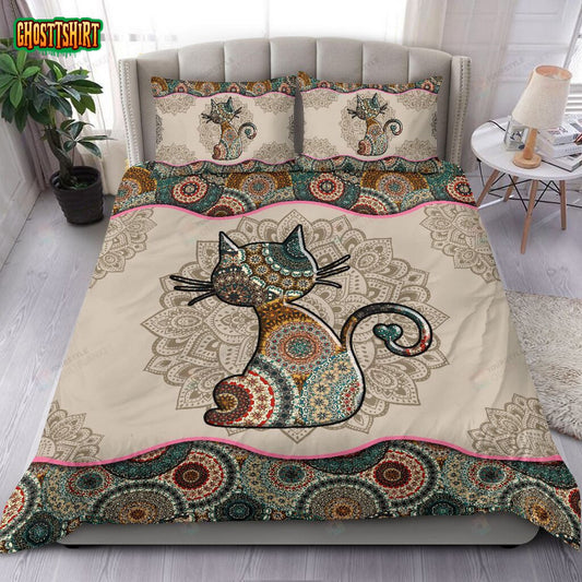 Cat Cartoon Mandala Bed Sheets Spread Duvet Cover Bedding Set