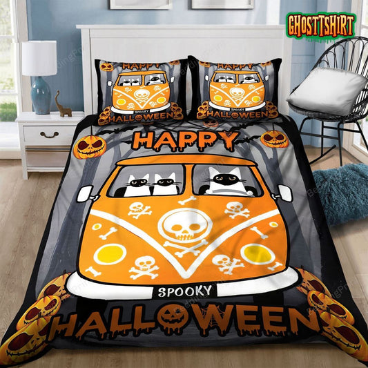 Cat Halloween Bed Sheets Spread Duvet Cover Bedding Set