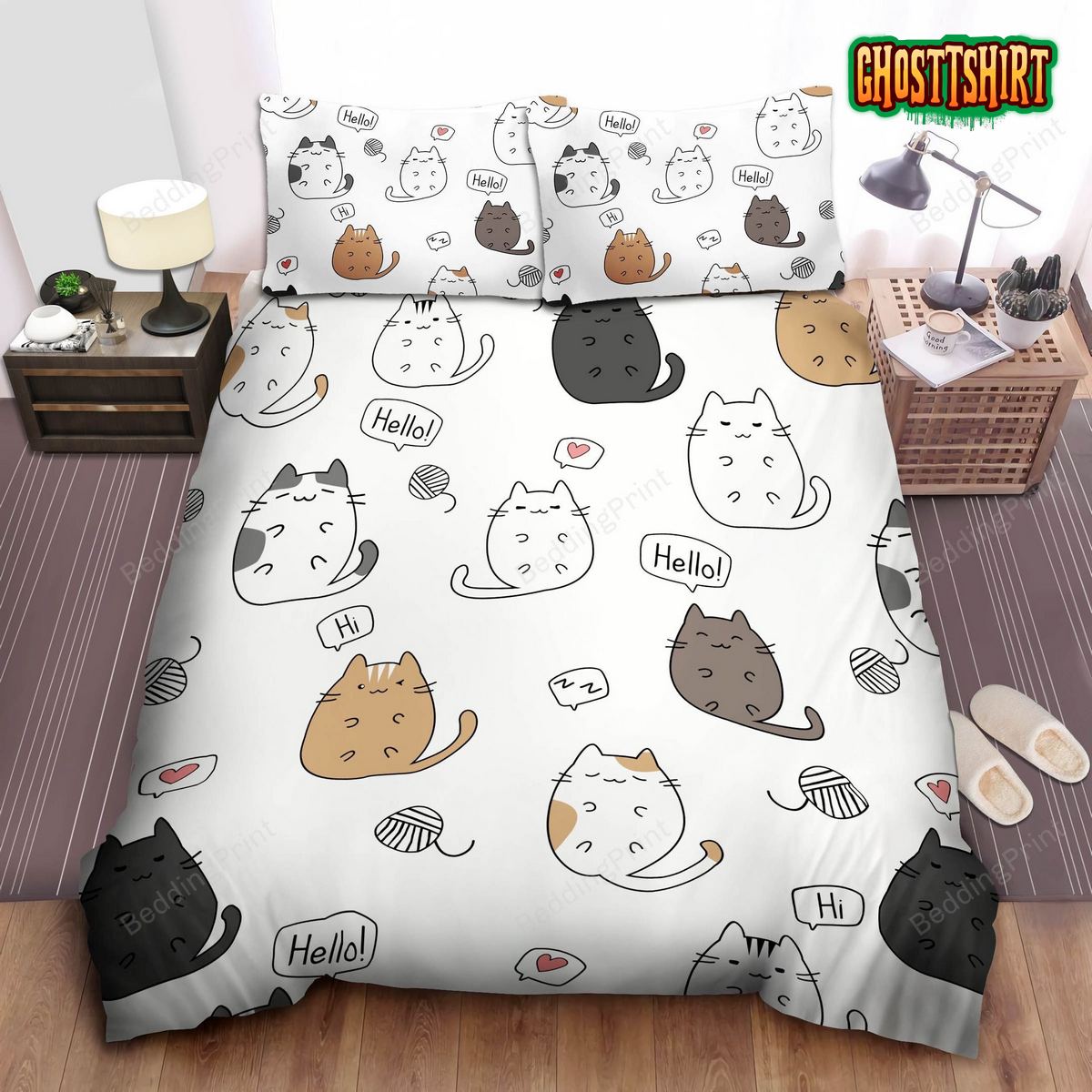 Cat Hello Bed Sheets Duvet Cover Bedding Set