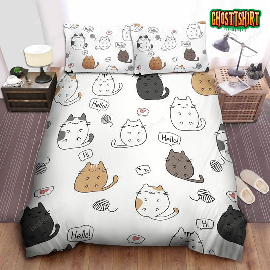 Cat Hello Bed Sheets Duvet Cover Bedding Set