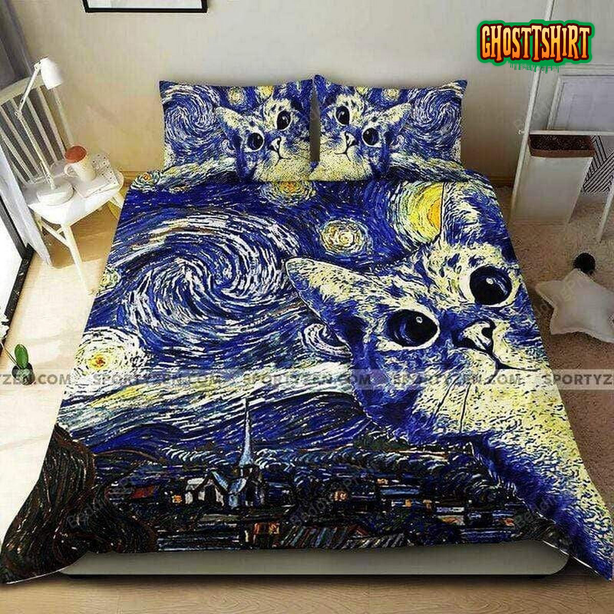 Cat Starry Night Duvet Cover Cat Bedding Set