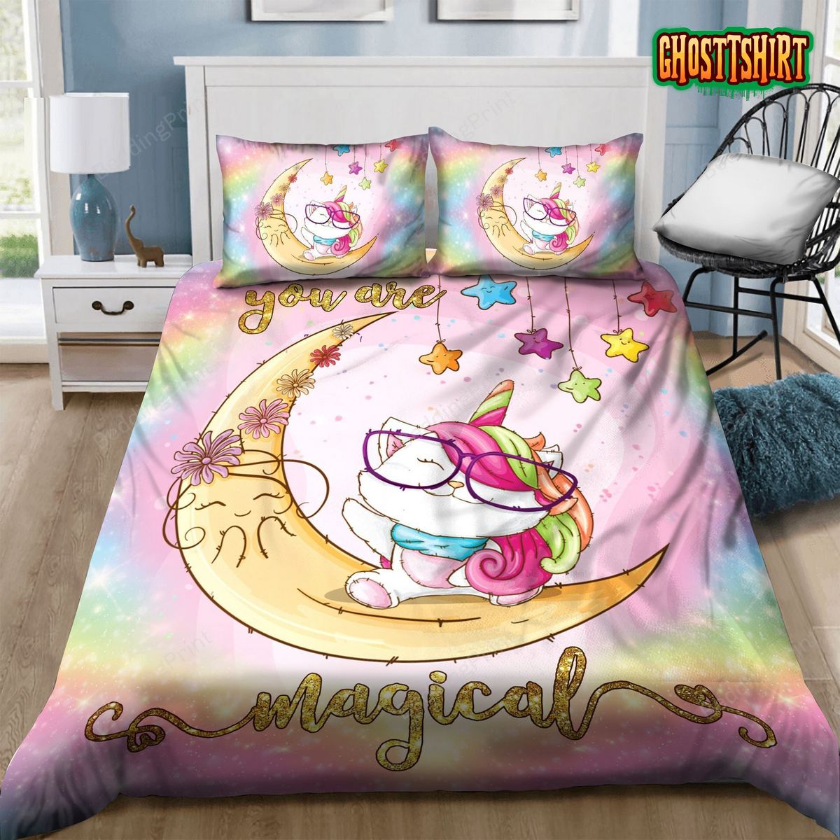 Cat Unicorn With Moon You Are Magical Bed Sheets Duvet Cover Bedding Set