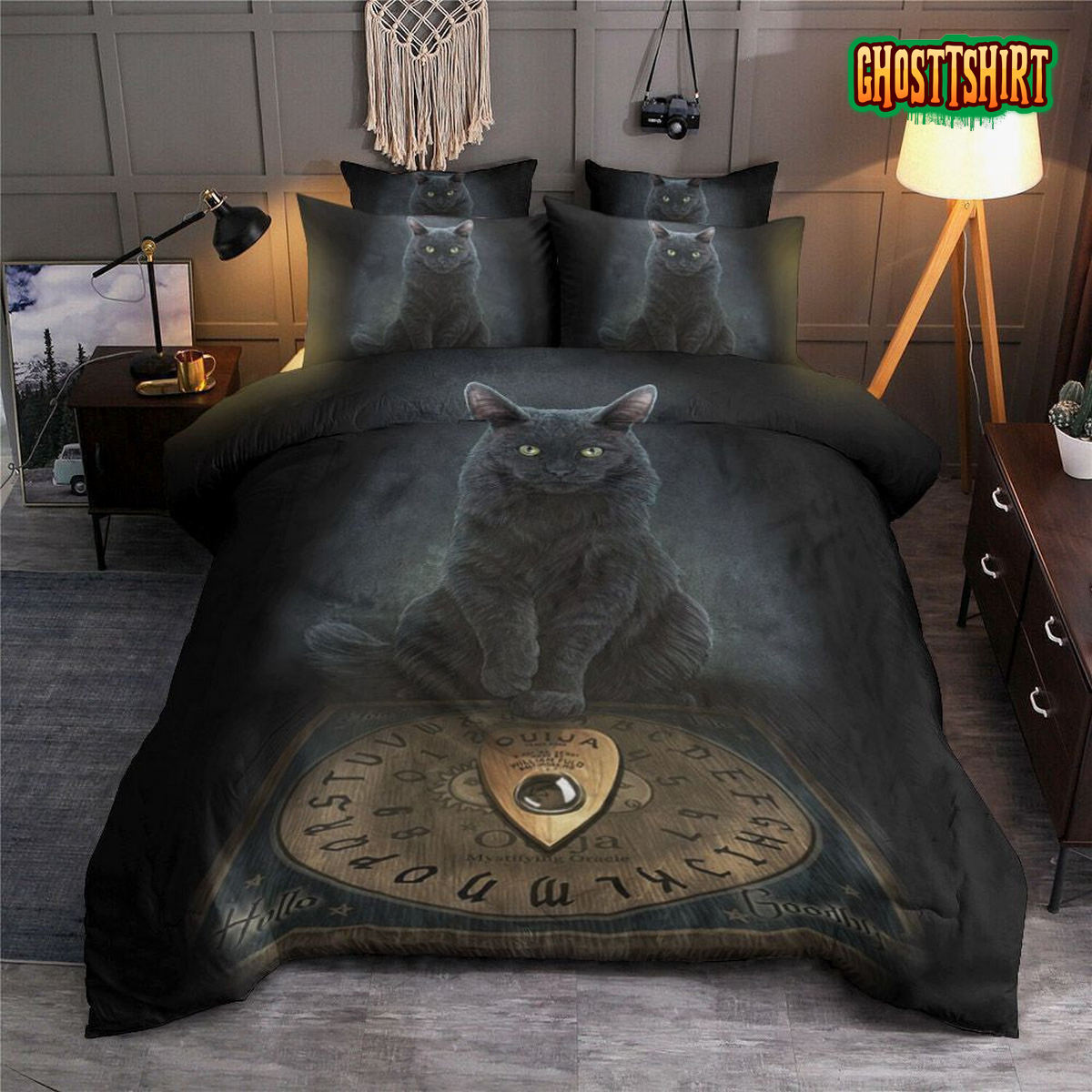 Cat With Ouija Board Bed Sheets Duvet Cover Bedding Set