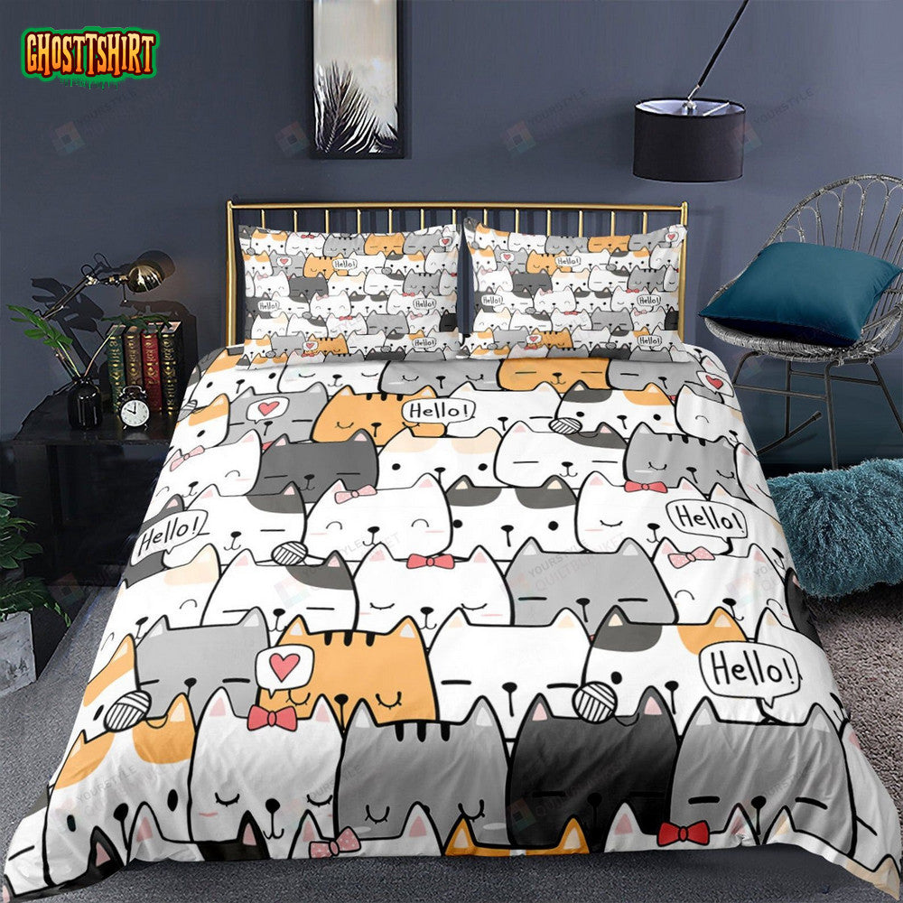Cats Cartoon Art Prints Bedding Set