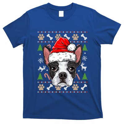 Cute Boston Terrier Ugly Christmas Sweater Santa Hat Xmas Gift T-Shirt