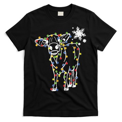 Cute Cow Christmas Lights Snow Lover Family Pajama Gifts T-Shirt