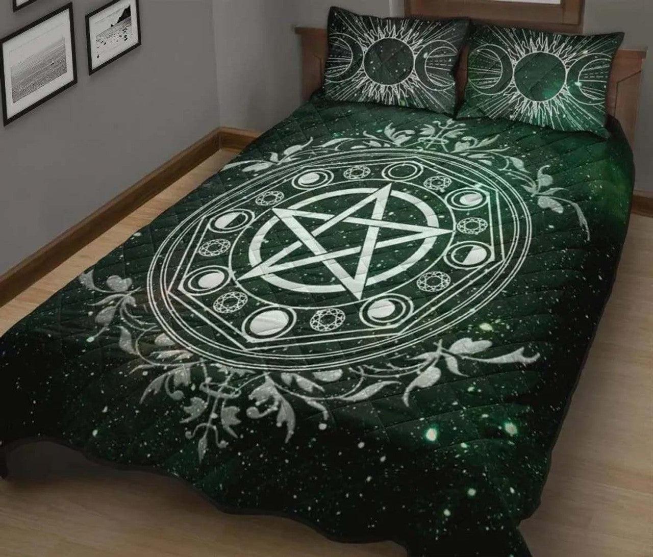 Custom Celtic Wicca Green - Witch 3-Piece Quilt Bedding Set