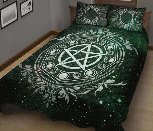 Custom Celtic Wicca Green - Witch 3-Piece Quilt Bedding Set