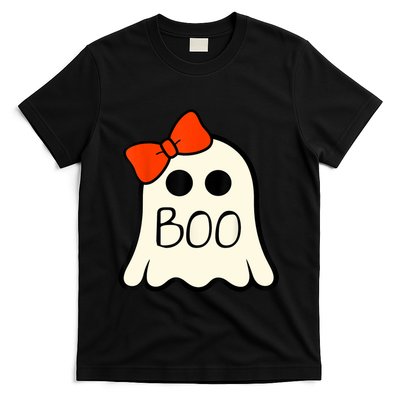 Cute Ghost With Bow Boo Halloween For Girls T-Shirt