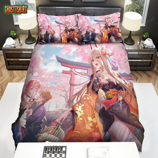 Chainsaw Man Main Characters In Kimono Artwork Bed Sheets Spread Duvet Cover Bedding Set