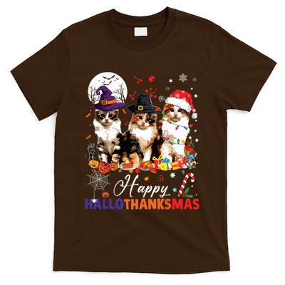 Cat Halloween Christmas Happy Hallothanksmas Thanksgiving T-Shirt