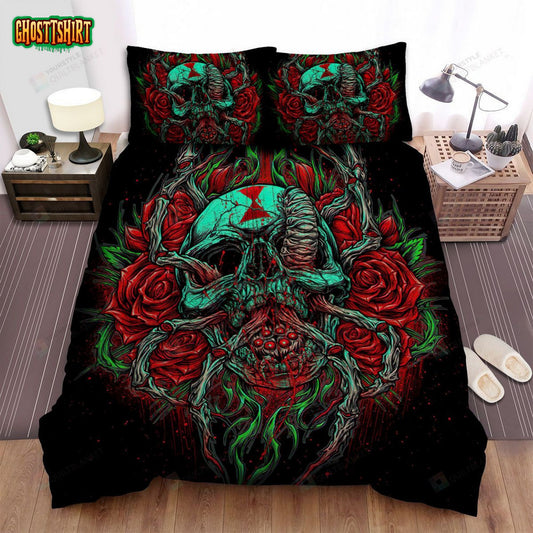Chelsea Grin Band Roses Bed Sheets Spread Comforter Duvet Cover Bedding Set