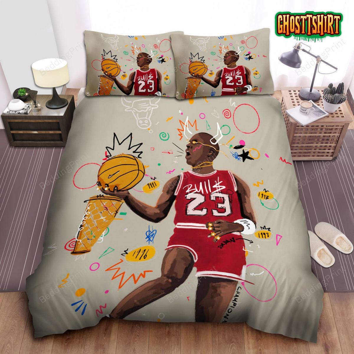 Chicago Bulls Michael Jordan The Goat Drawing Bed Sheet Duvet Cover Bedding Set