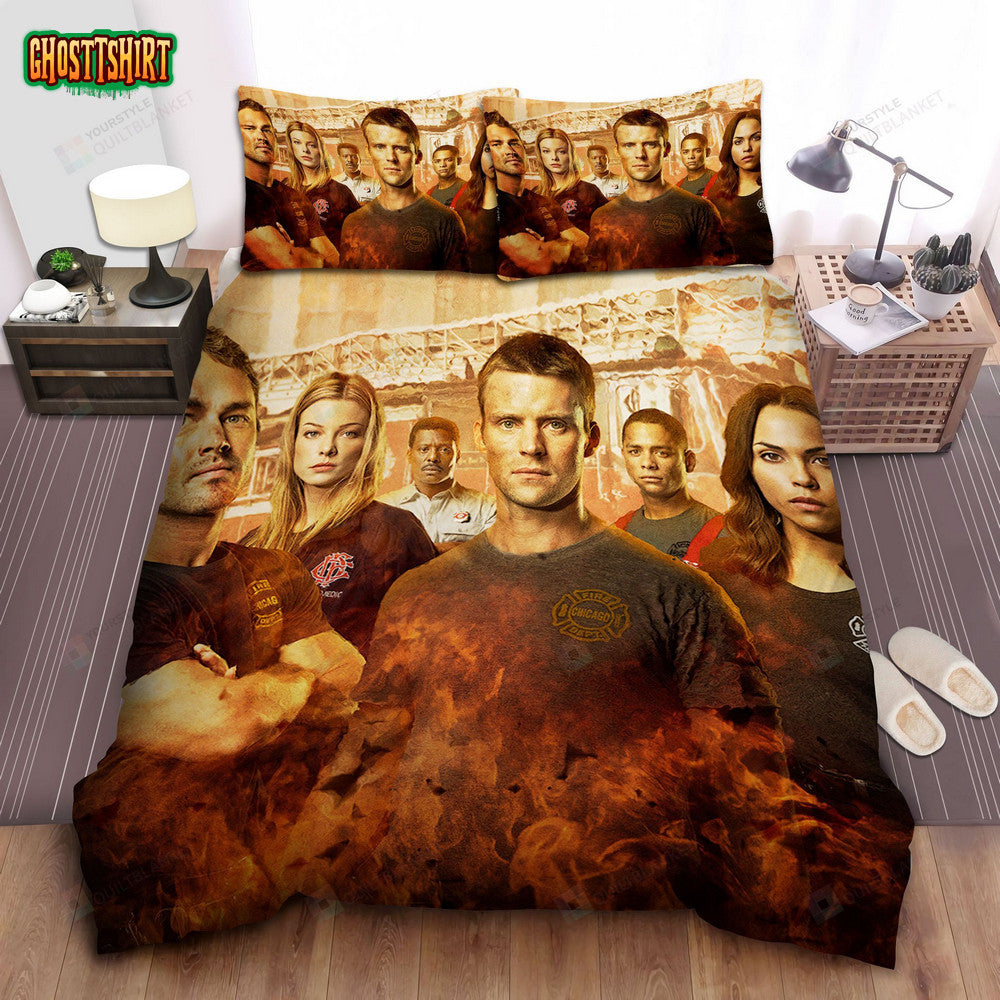 Chicago Fire Characters In Flame Digital Art Bed Sheets Spread Comforter Duvet Cover Bedding Set