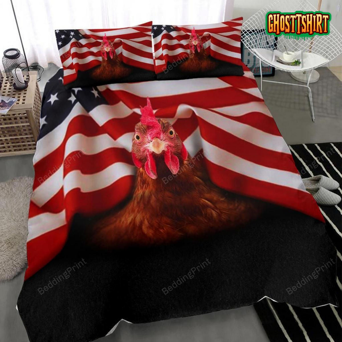 Chicken American Flag Chicken Under The Flag Bed Sheets Duvet Cover Bedding Set