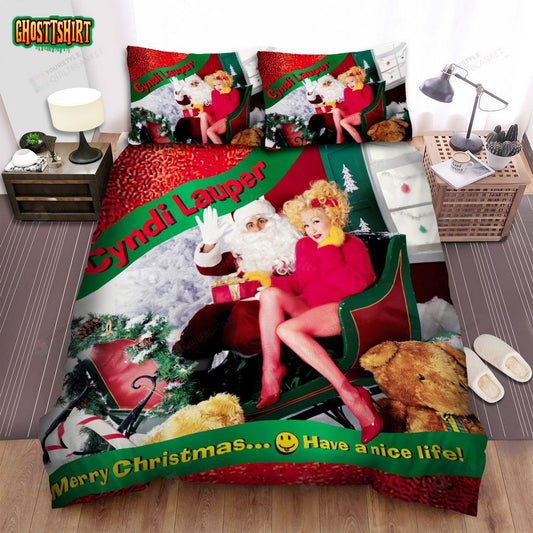 Christmas Album Cyndi Lauper Bed Sheets Spread Comforter Duvet Cover Bedding Set