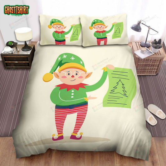 Christmas Art, Elf Showing His Plant Bed Sheets Spread Duvet Cover Bedding Set