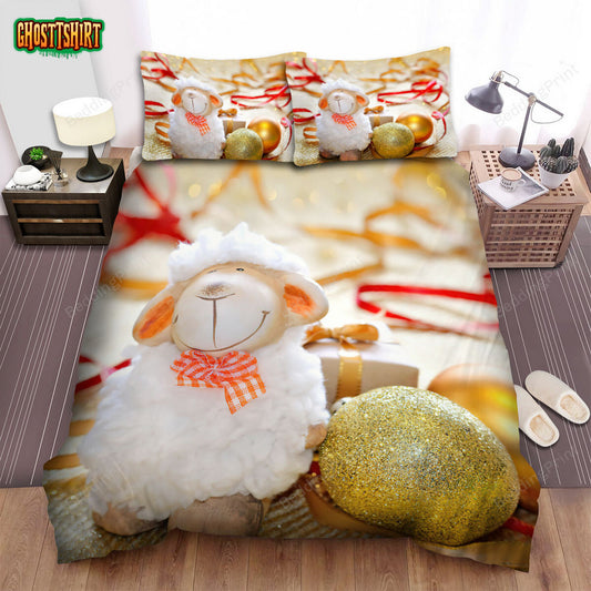 Christmas Art. Happy Sheep Decoration Ball Bed Sheets Spread Duvet Cover Bedding Set