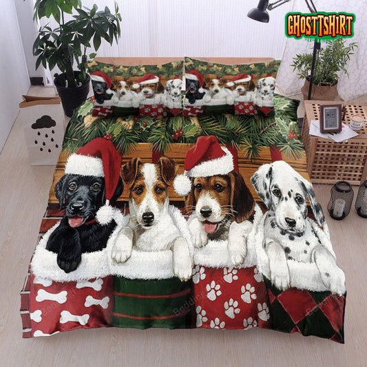 Christmas Dogs In Socks Bed Sheets Duvet Cover Bedding Set