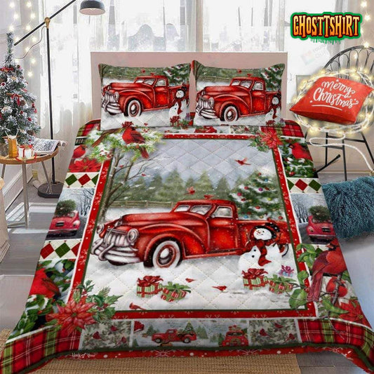 Christmas Red Truck Bed Sheets Spread Duvet Cover Bedding Set