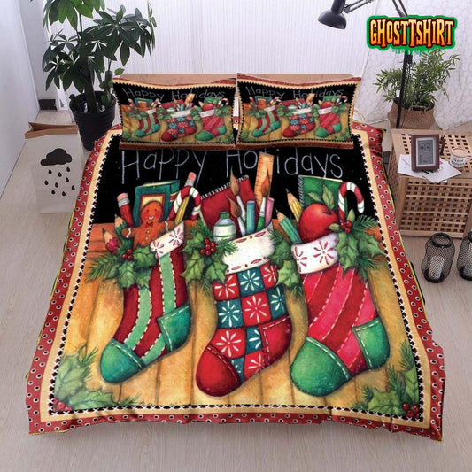 Christmas Socks Happy Holidays Bed Sheets Duvet Cover Bedding Set