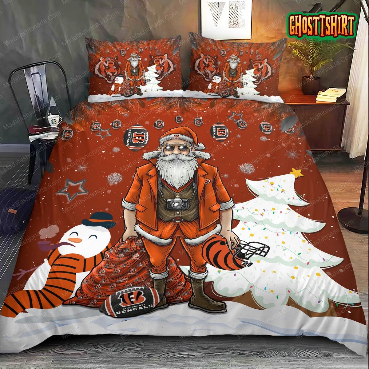 Cincinnati Bengals Christmas Santa Claus Bedding Set