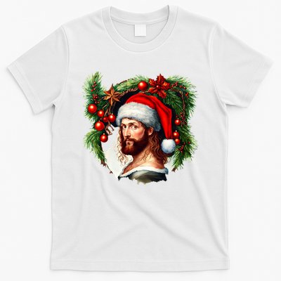 Christmas Jesus In Santa Hat Portrait Decorations T-Shirt