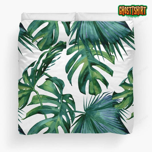 Classic Green Tropical Monstera Leaf Jungle Palm Pattern Duvet Cover Bedding Set