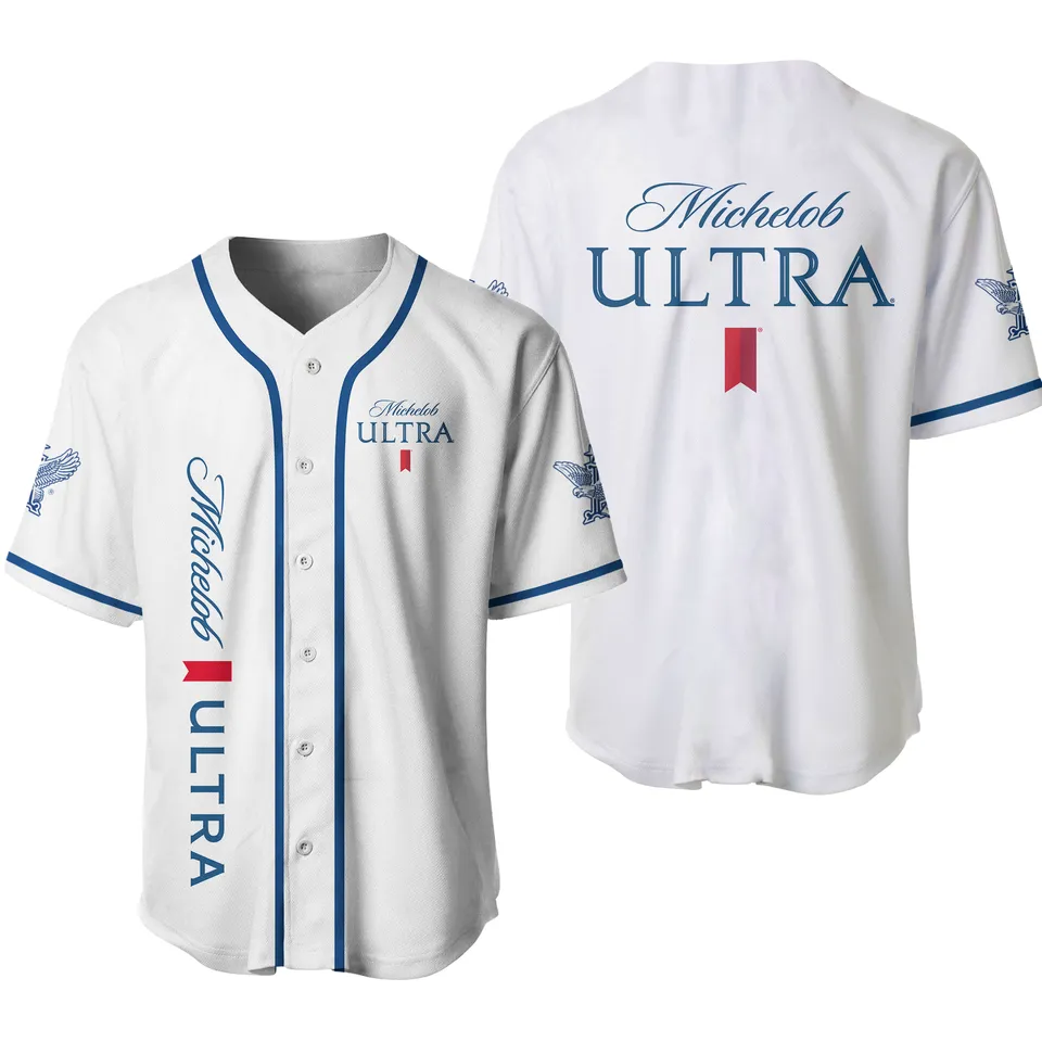 Classic White Michelob ULTRA Alcohol Baseball Jersey