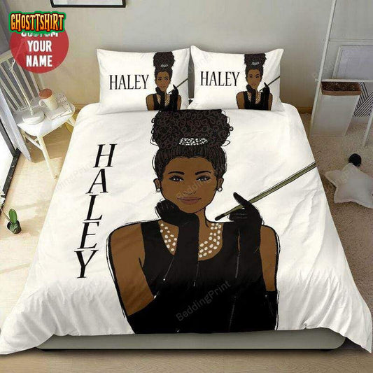 Classy Black Girl Princess Custom Name Duvet Cover Bedding Set