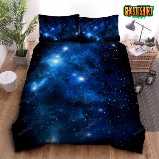 Clearly Printed Dark Blue Galaxy Bed Sheets Duvet Cover Bedding Set