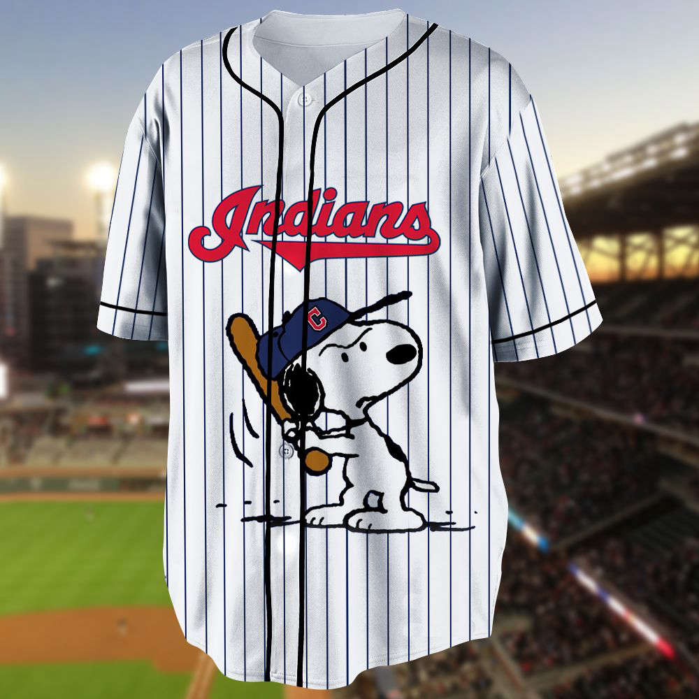 Cleveland Indians Snoopy MLB Personalized Baseball Jersey - Gift for Women Men - Bafud