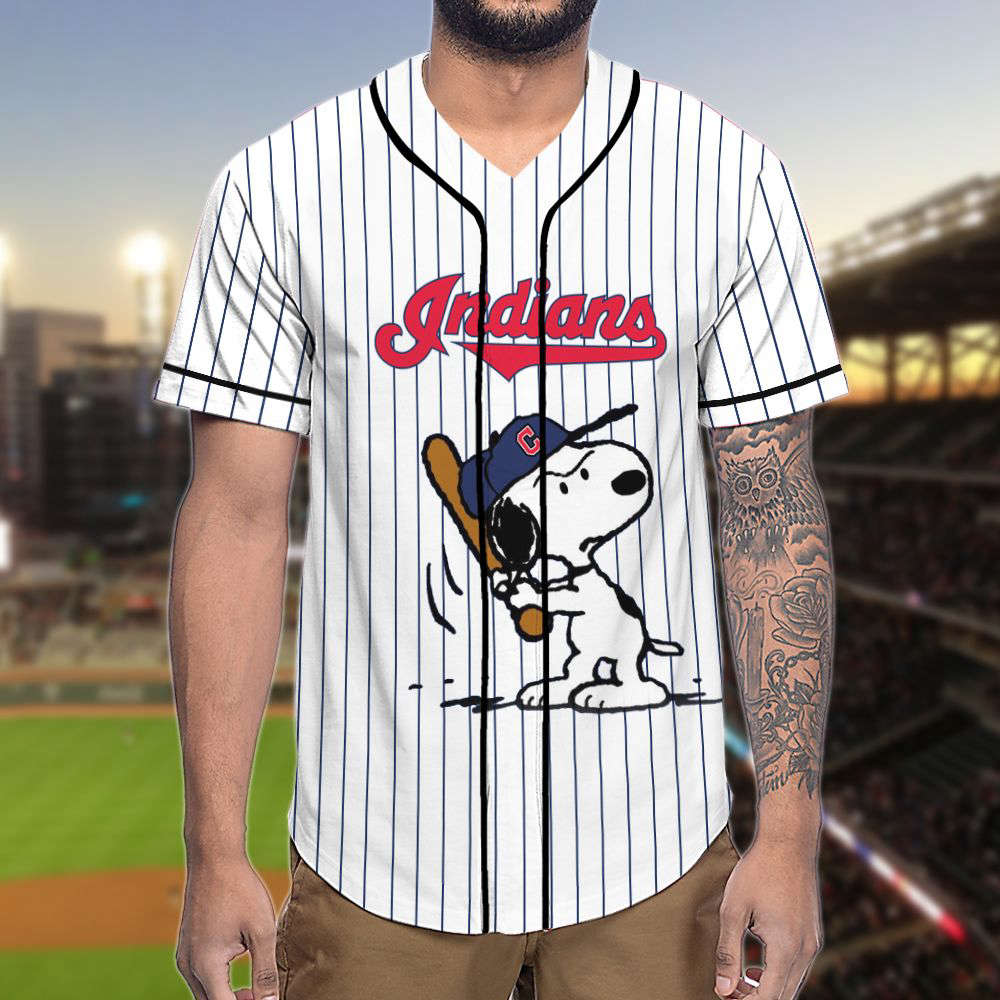 Cleveland Indians Snoopy MLB Personalized Baseball Jersey - Gift for Women Men - Bafud