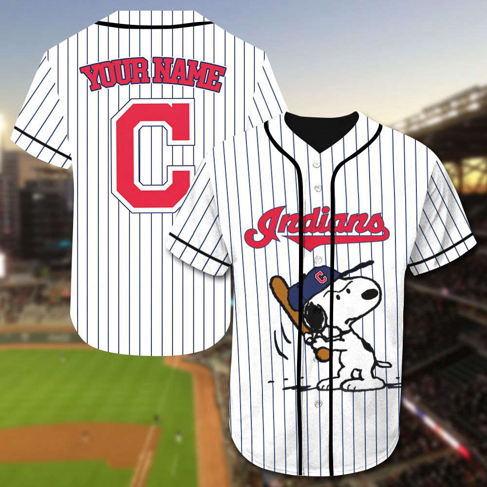 Cleveland Indians Snoopy MLB Personalized Baseball Jersey - Gift for Women Men - Bafud