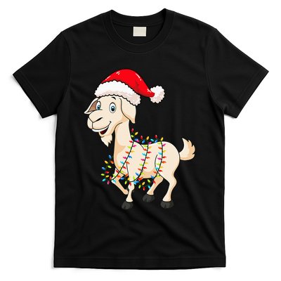 Christmas Lights Goat Wearing Xmas Hat Farmer Goat Lover T-Shirt