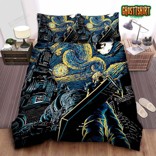 Cloud Strife From Final Fantasy Vii In Starry Artwork Bed Sheets Duvet Cover Bedding Set
