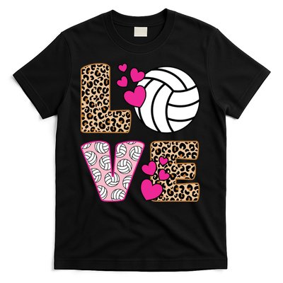 Cute Love Volleyball Leopard Print Ladies Volleyball T-Shirt