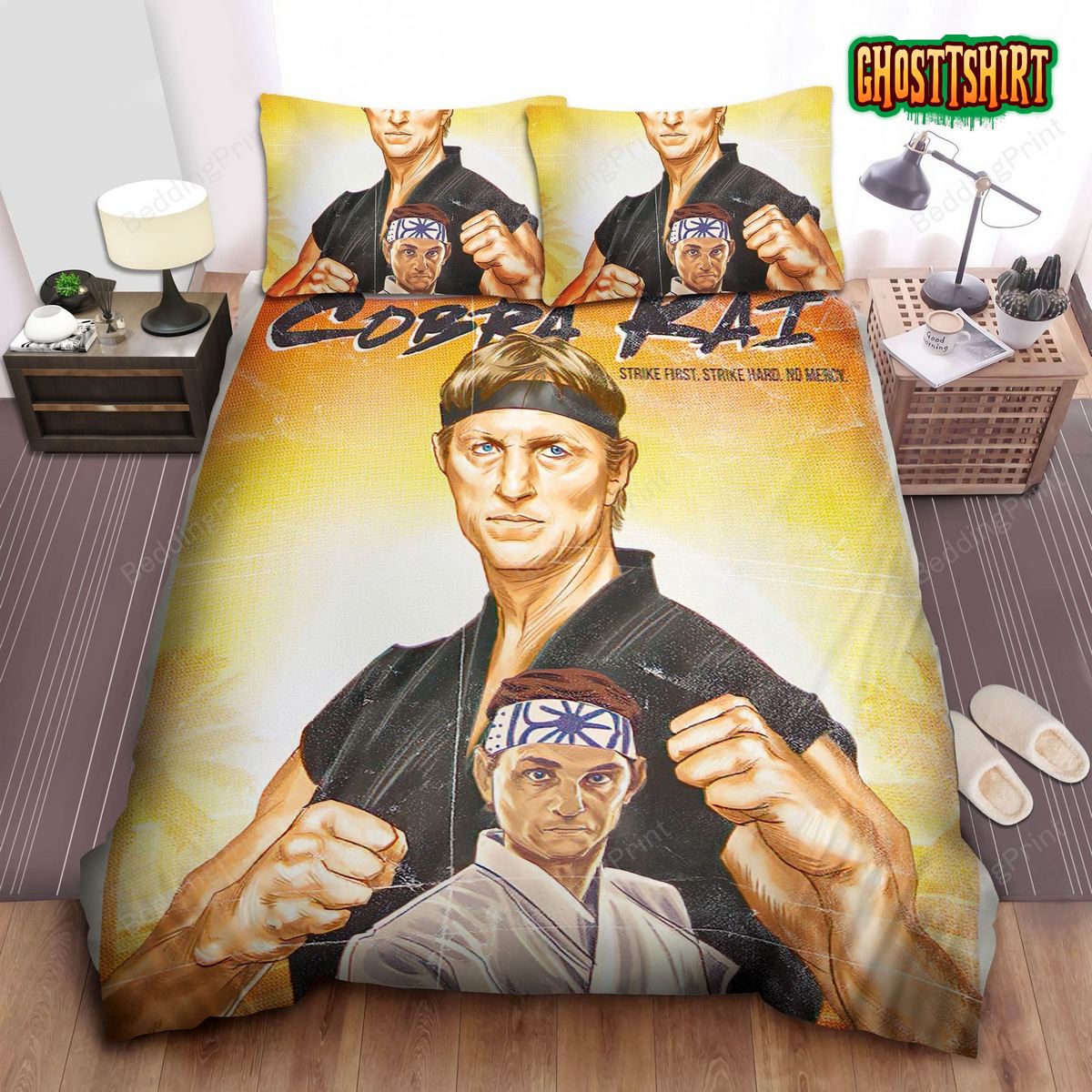 Cobra Kai Strike First Strike Hard No Mercy Bed Sheets Duvet Cover Bedding Set