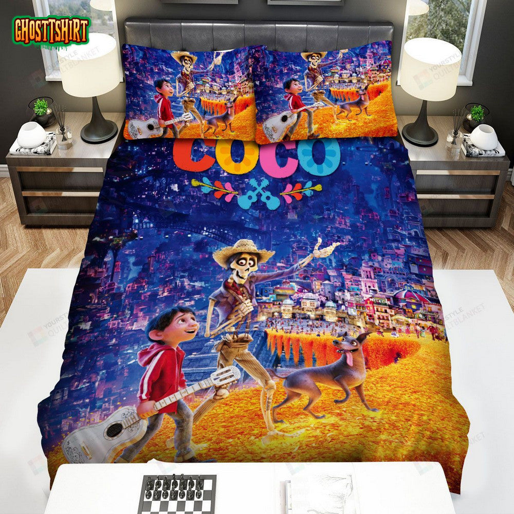 Coco Miguel And Hector In The Gold Road Bed Sheets Duvet Cover Bedding Set