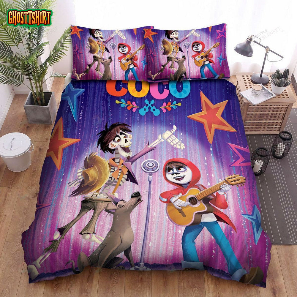 Coco Miguel And Hector Performing On Stage Bed Sheets Duvet Cover Bedding Set