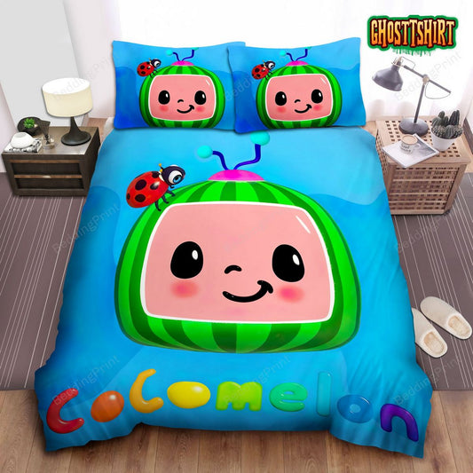 Cocomelon T.V Cute Logo Blue Bed Sheets Duvet Cover Bedding Set