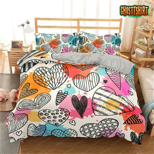 Color Rainbow Love Heart Bedding Set