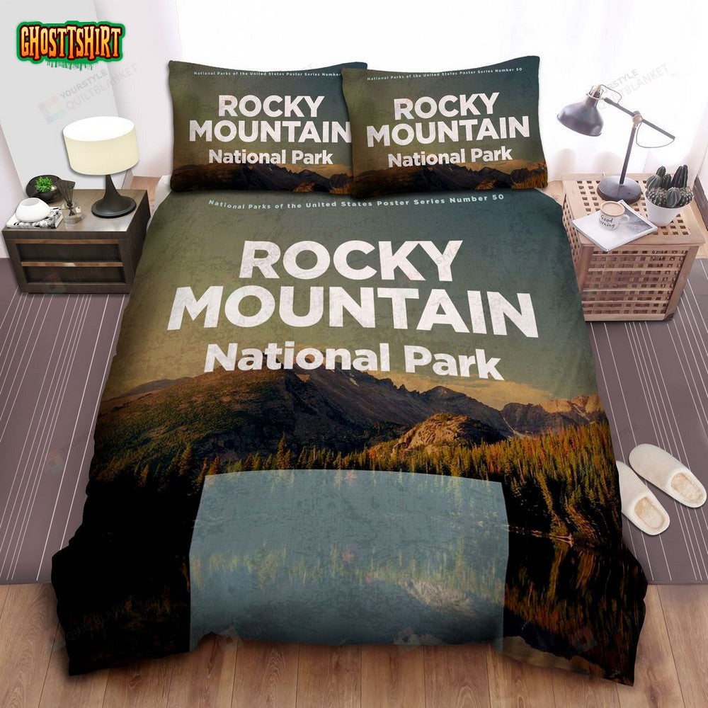 Colorado Rocky Mountain National Park Poster Bed Sheets Spread Comforter Duvet Cover Bedding Set