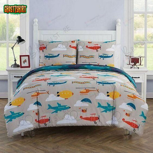 Colorful Cartoon Airplane Bed Sheets Duvet Cover Bedding Set
