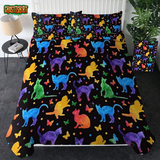 Colorful Cartoon Cat Pattern Cotton Bed Sheets Spread Comforter Duvet Cover Bedding Set