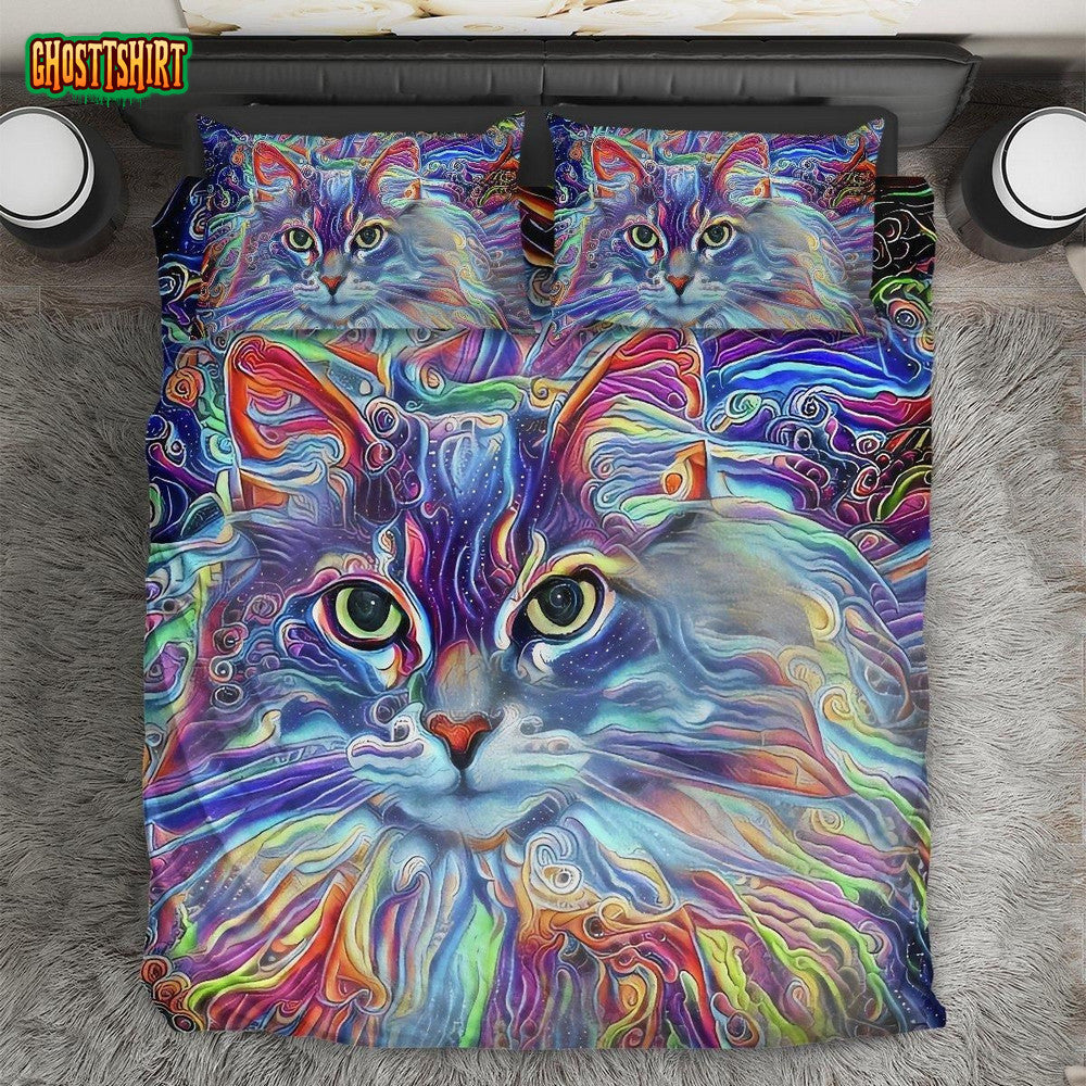 Colorful Cat Bedding Custom Name Duvet Cover Bedding Set