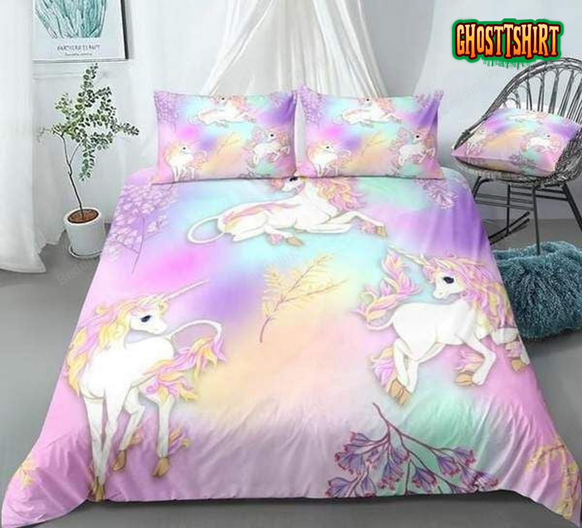 Colorful Flower Unicorn Bed Sheets Duvet Cover Bedding Set