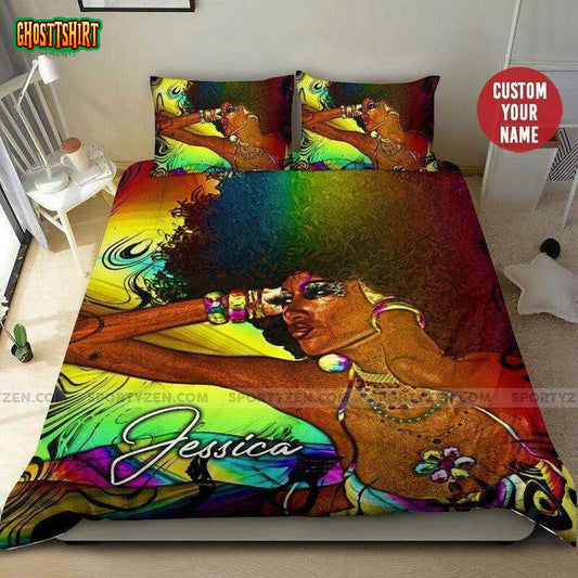 Colorful Light African Afro Women Custom Name Duvet Cover Bedding Set