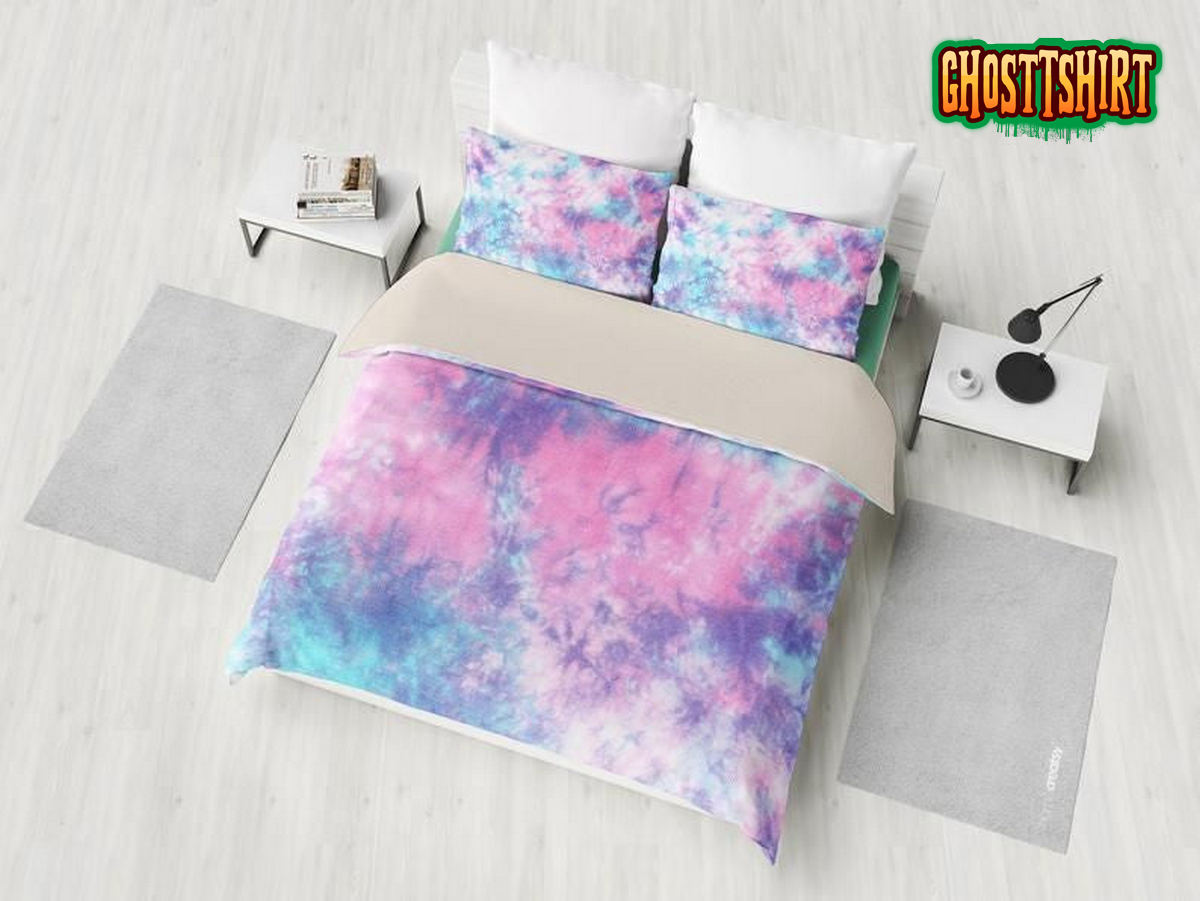Colorful Pink Purple Tie Dye Abstract Art Duvet Cover Bedding Set